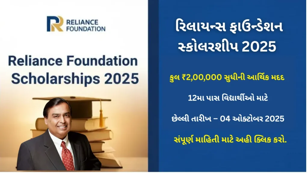 Reliance Foundation Scholarship 2025: 12મા પાસ વિદ્યાર્થીઓ માટે સોનેરી તક,₹2 લાખ સુધીની સ્કોલરશીપ